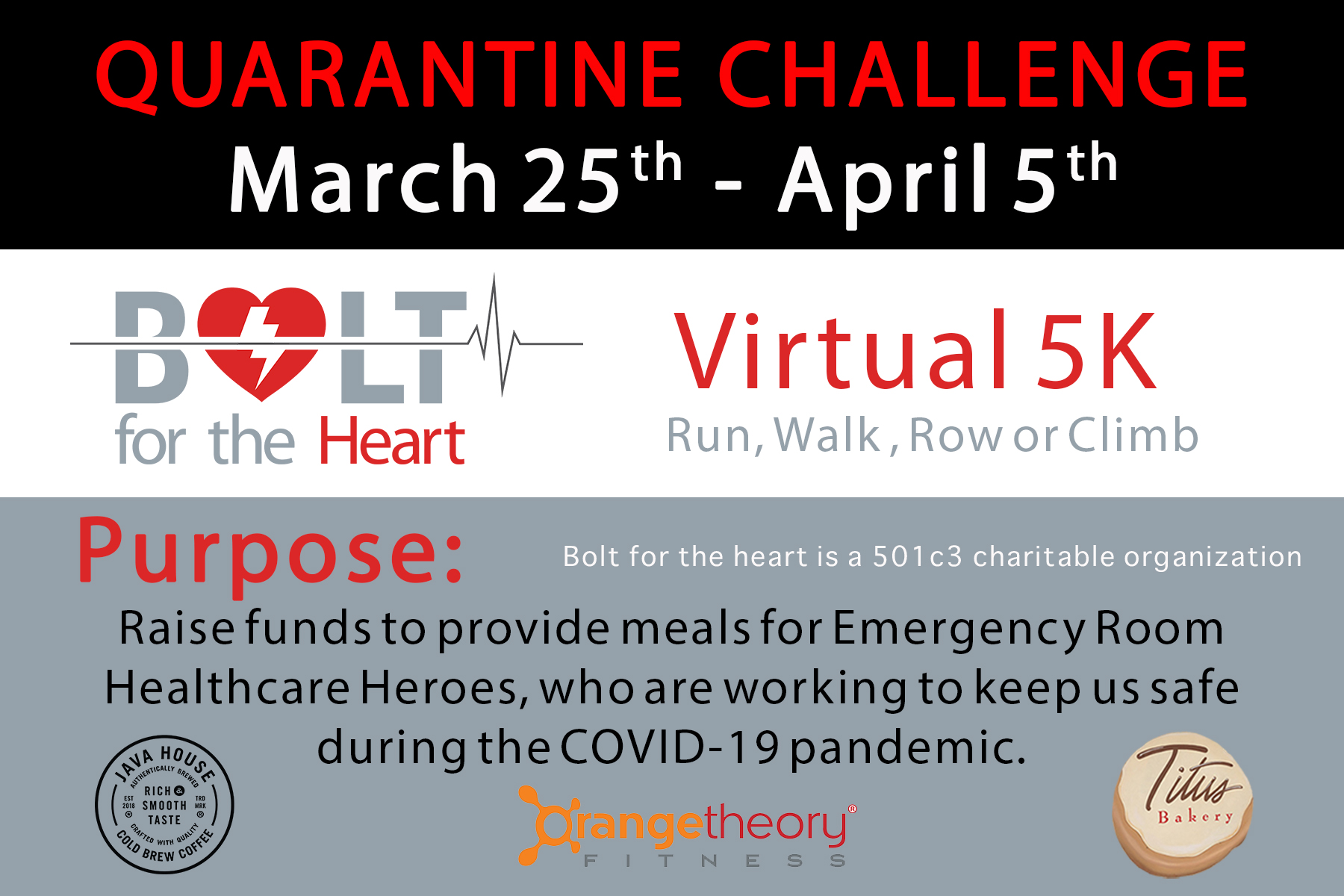 Quarantine Virtual 5K Bolt for the Heart